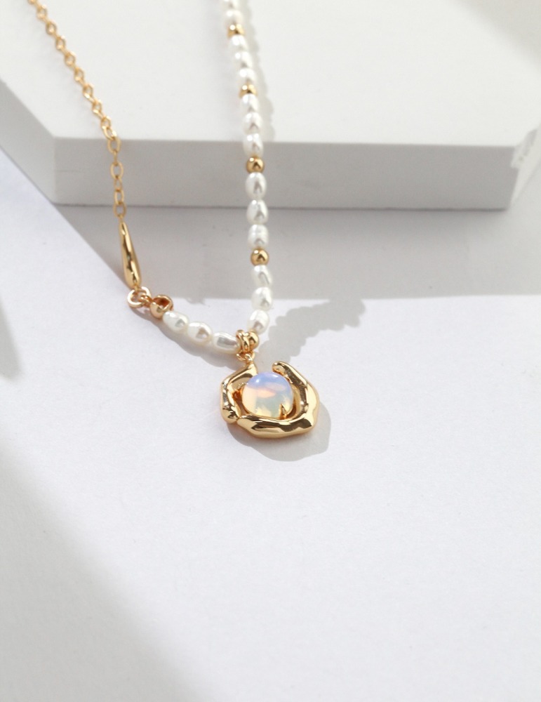 S925 Silver Natural Pearl Opal Necklace