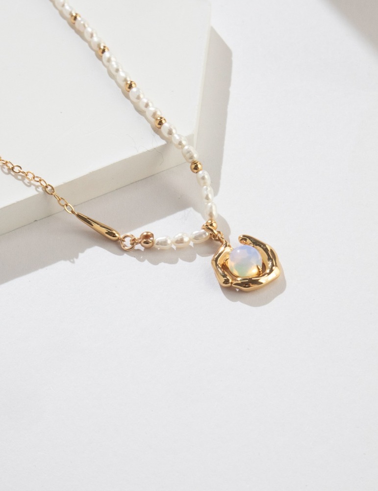 S925 Silver Natural Pearl Opal Necklace