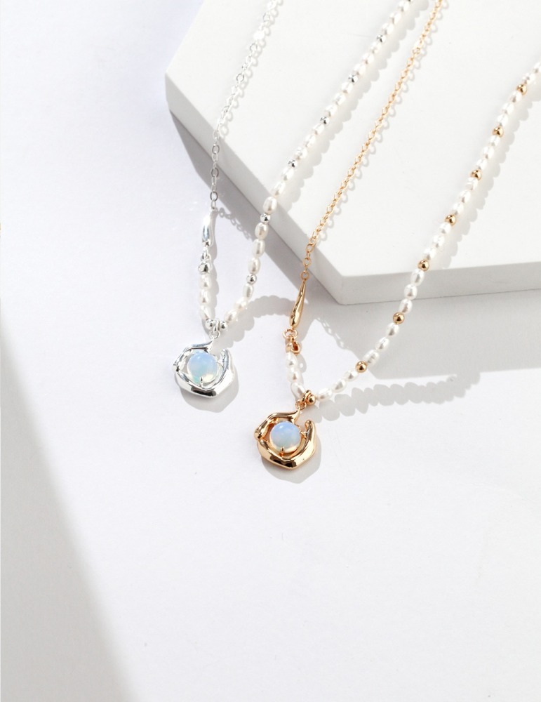 S925 Silver Natural Pearl Opal Necklace