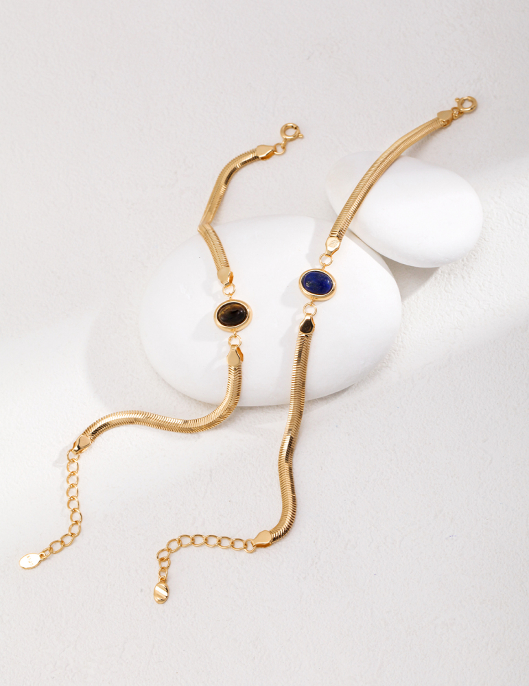 Natural Lapis Lazuli/Tiger's Eye Sterling Silver Bracelet