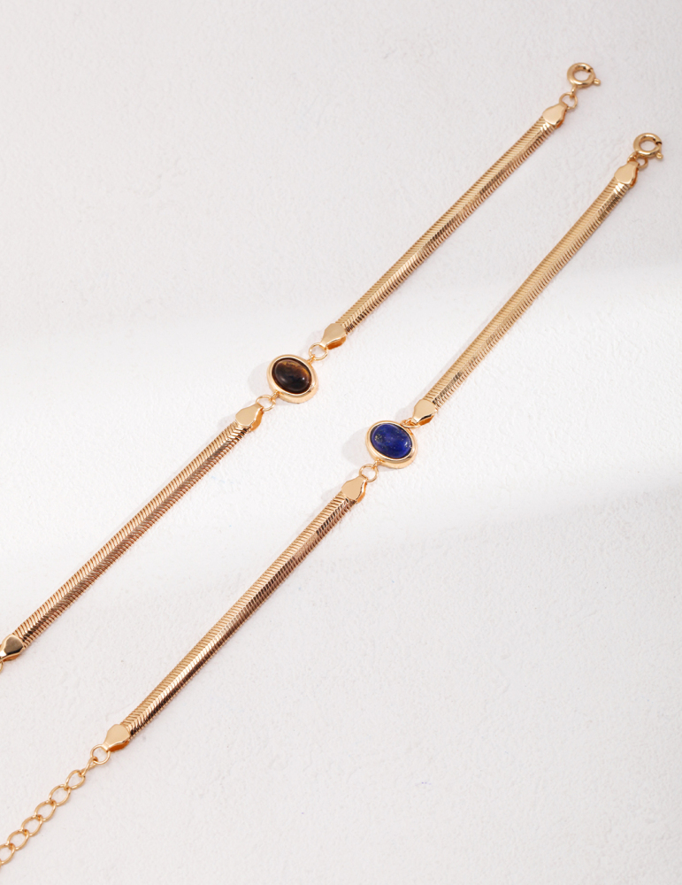 Natural Lapis Lazuli/Tiger's Eye Sterling Silver Bracelet