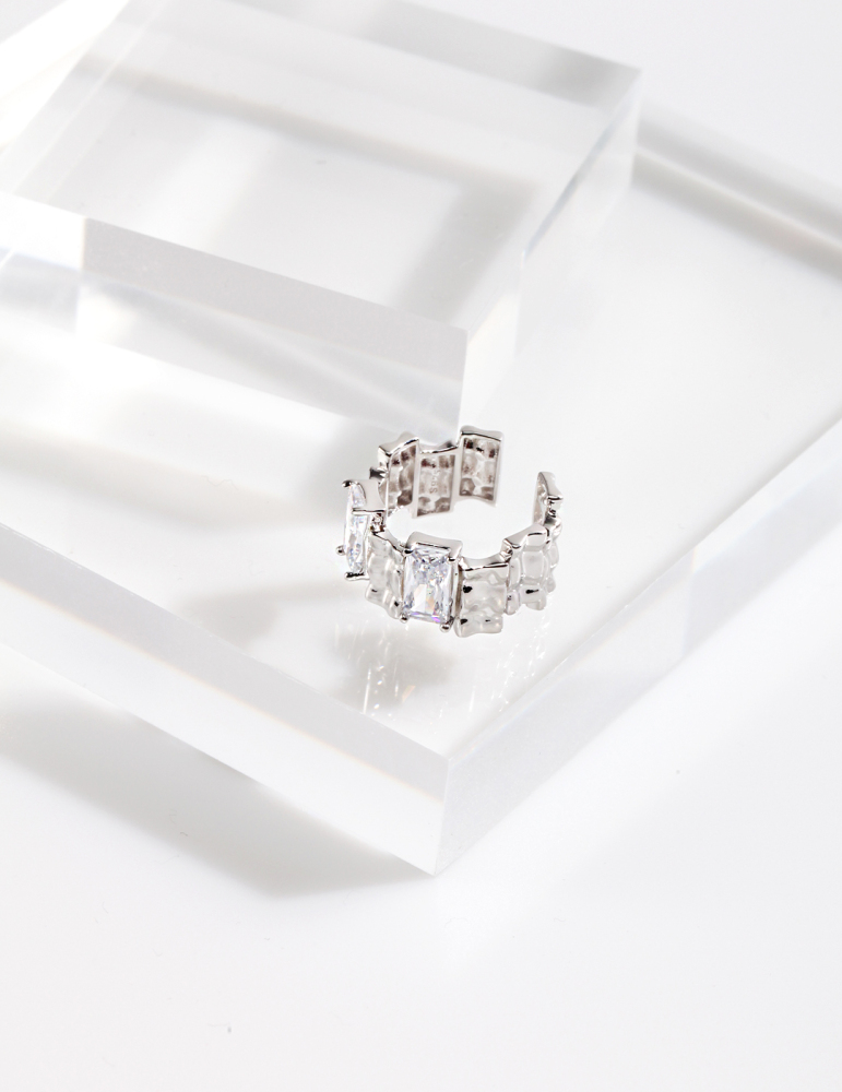 Sterling Silver Irregularly - Inlaid Zircon Ring