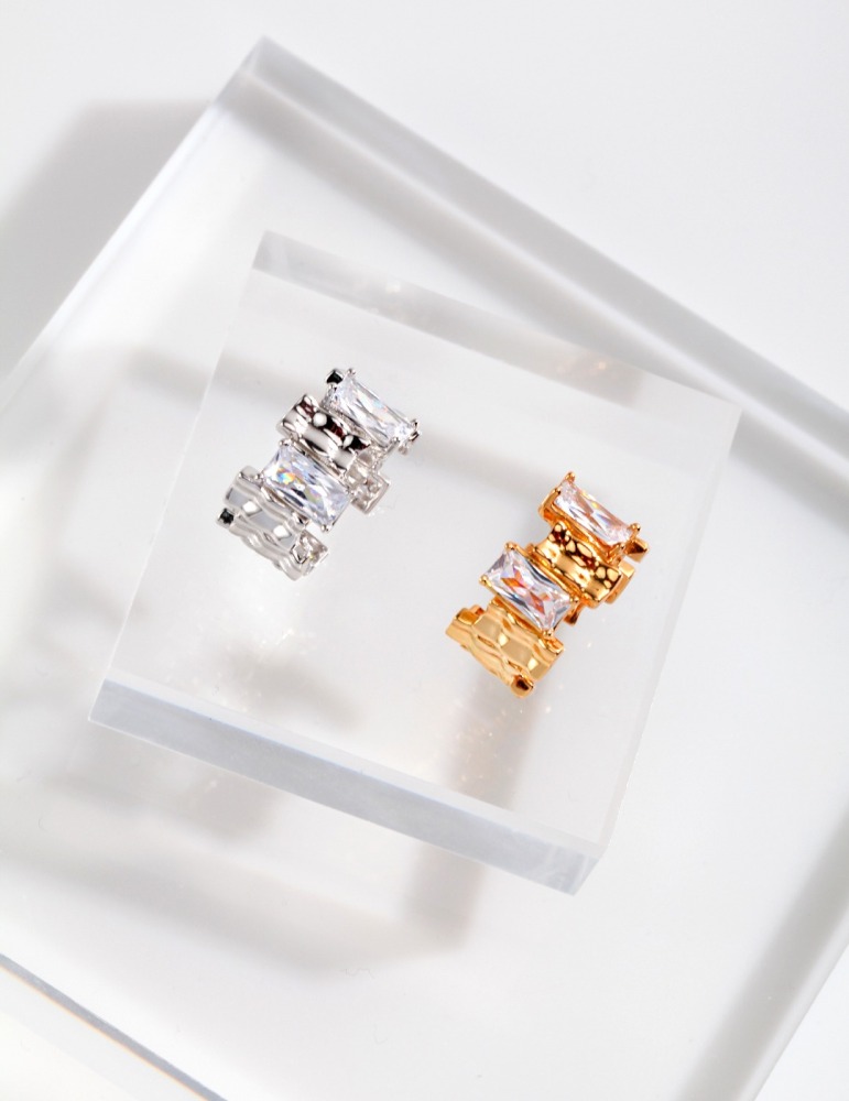 Sterling Silver Irregularly - Inlaid Zircon Ring