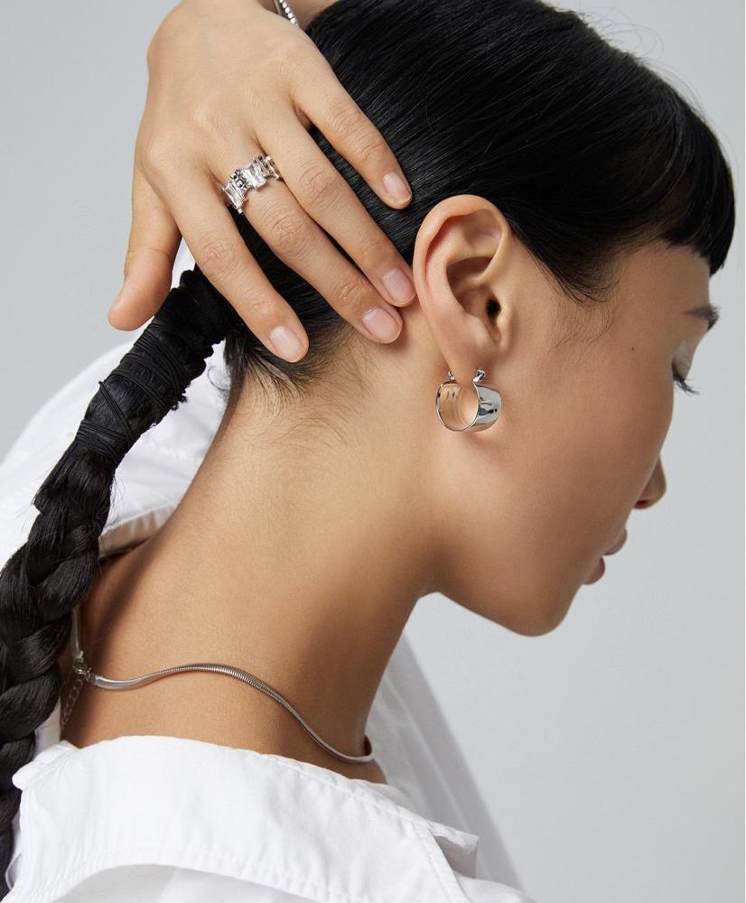 Sterling Silver Irregularly - Inlaid Zircon Ring