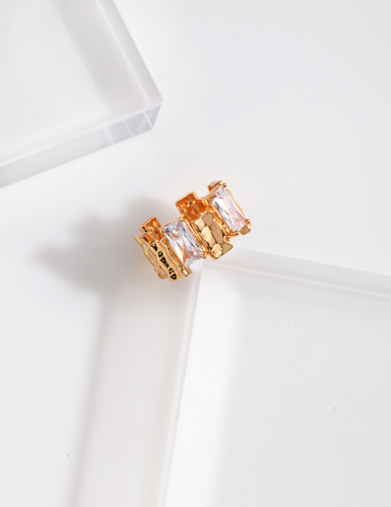 Sterling Silver Irregularly - Inlaid Zircon Ring
