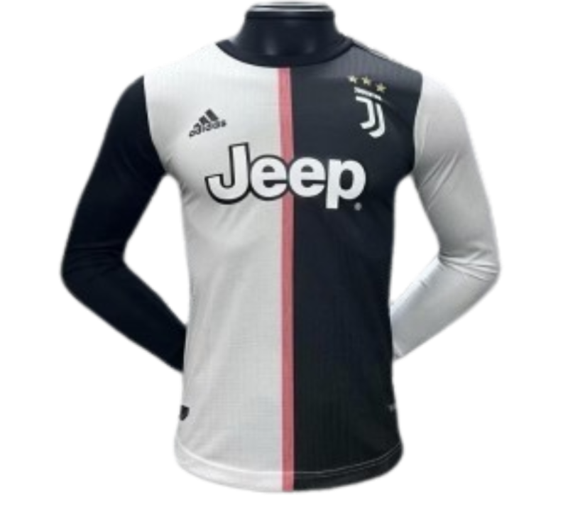 2019-20 Cristiano Ronaldo #7 Juventus Home Retro Player Version Soccer Jersey with UCL Patch - Long Sleeve