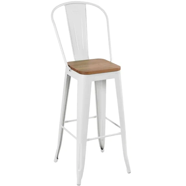 Tolix high stool with high backrest and wooden seat