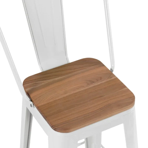 Tolix high stool with high backrest and wooden seat