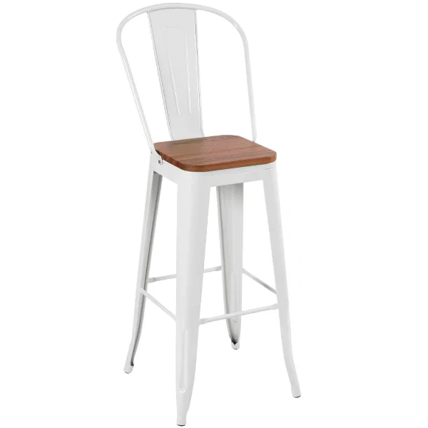 Tolix high stool with high backrest and wooden seat