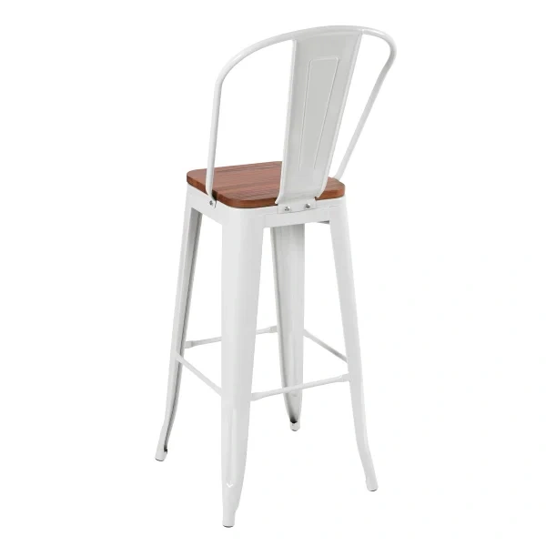 Tolix high stool with high backrest and wooden seat
