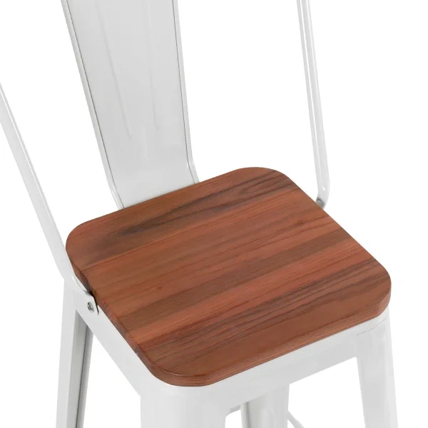 Tolix high stool with high backrest and wooden seat