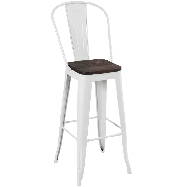 Tolix high stool with high backrest and wooden seat
