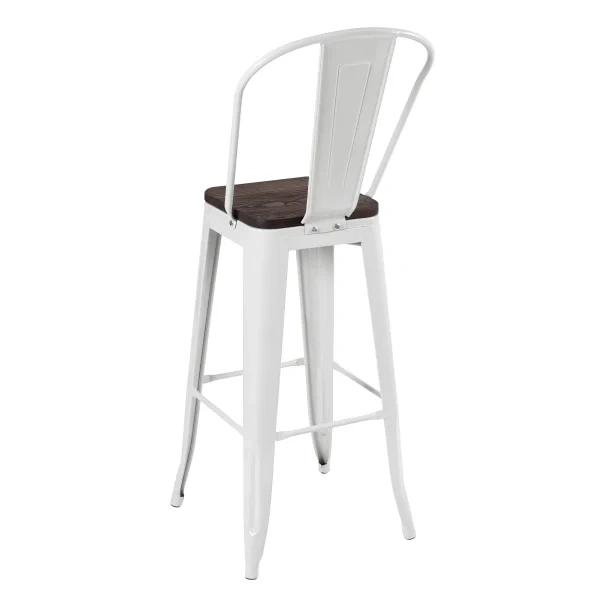 Tolix high stool with high backrest and wooden seat