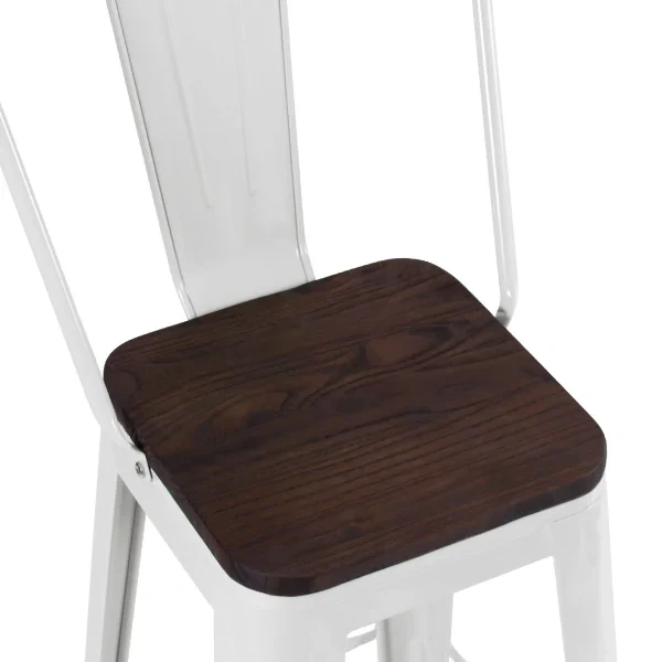 Tolix high stool with high backrest and wooden seat