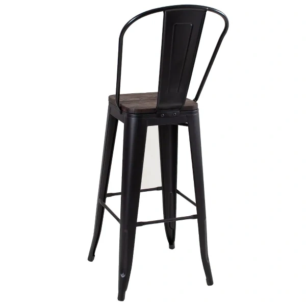 Tolix high stool with high backrest and wooden seat
