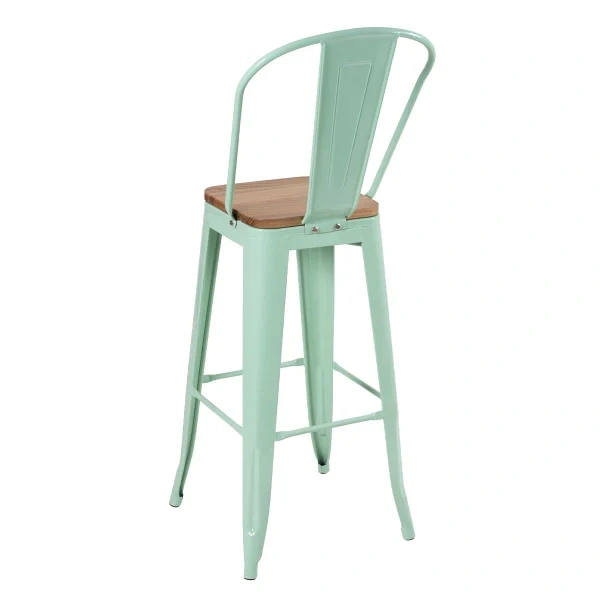 Tolix high stool with high backrest and wooden seat