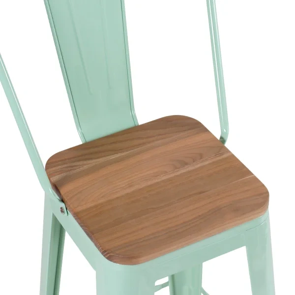 Tolix high stool with high backrest and wooden seat