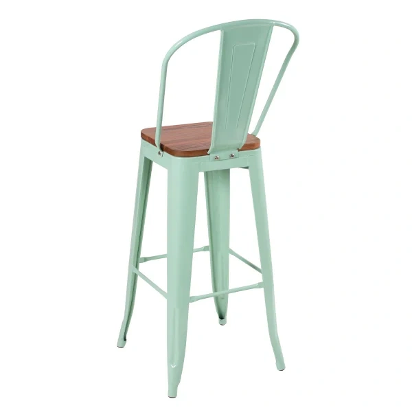 Tolix high stool with high backrest and wooden seat