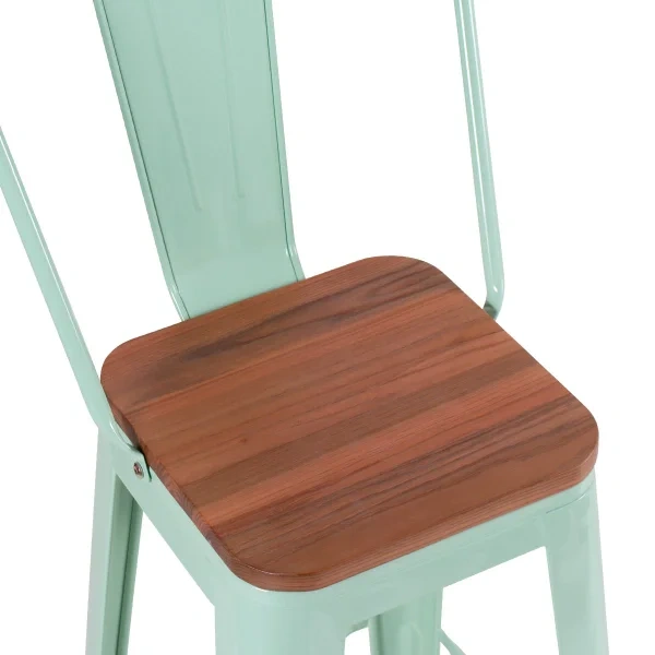 Tolix high stool with high backrest and wooden seat