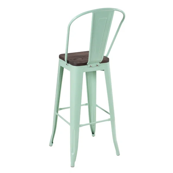 Tolix high stool with high backrest and wooden seat