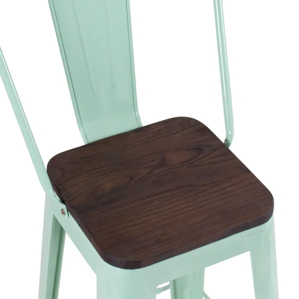 Tolix high stool with high backrest and wooden seat
