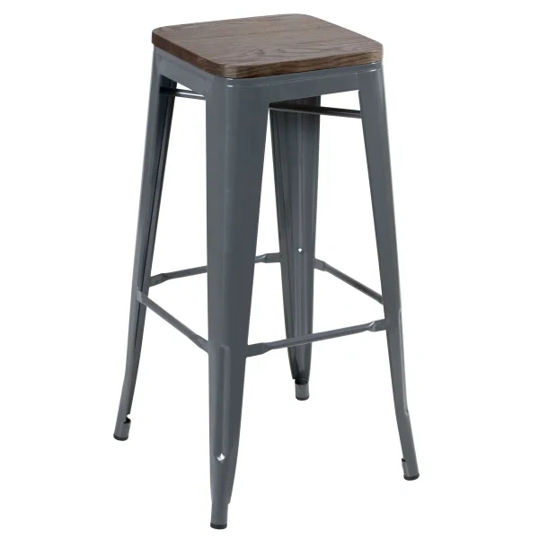 Tolix stool with wooden seat