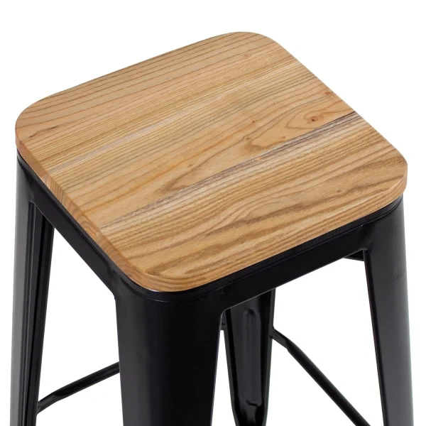 Tolix stool with wooden seat