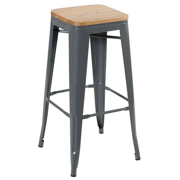 Tolix stool with wooden seat