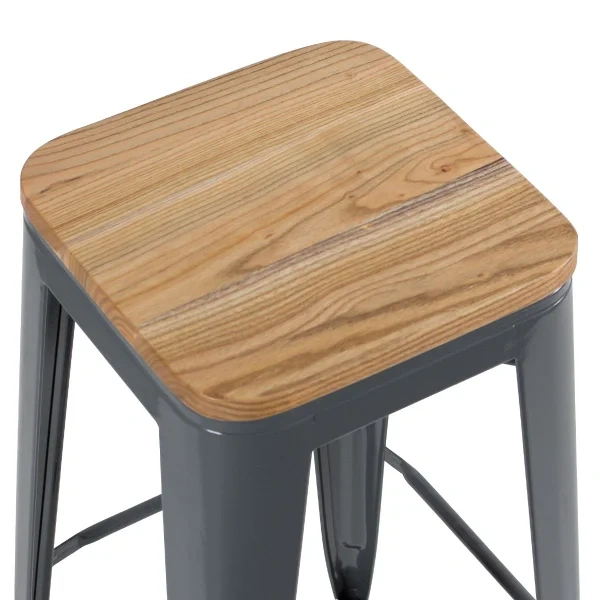 Tolix stool with wooden seat
