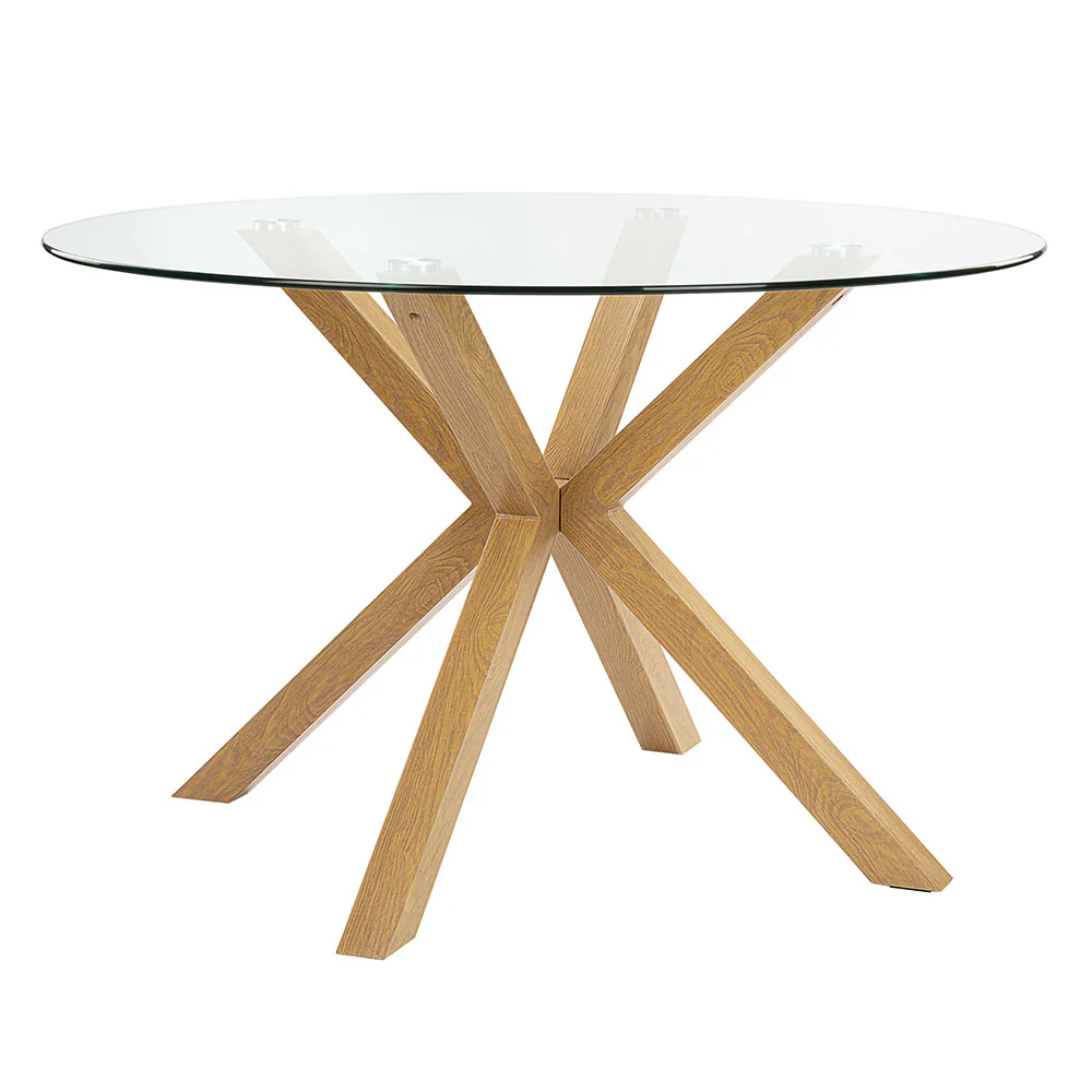 Round Coffee Table Clear Glass and Metal with Wooden Look