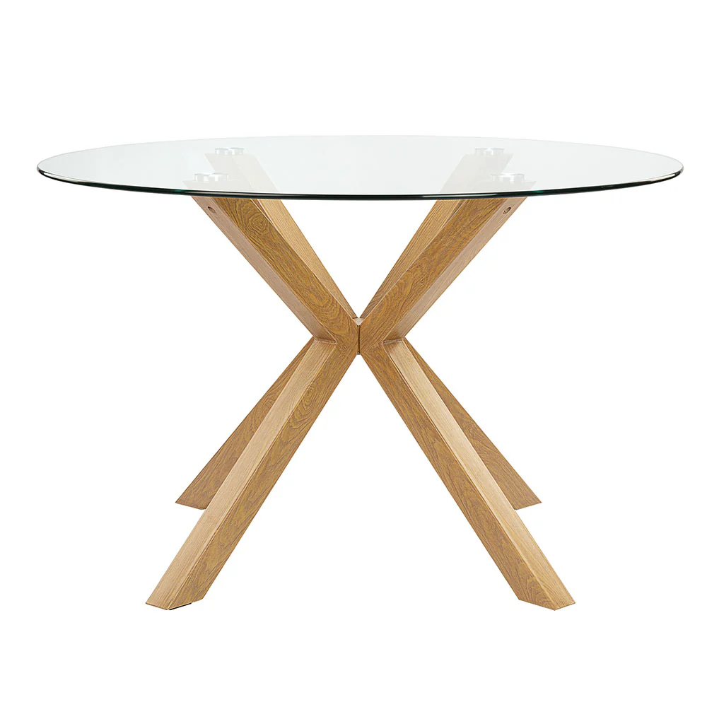 Round Coffee Table Clear Glass and Metal with Wooden Look