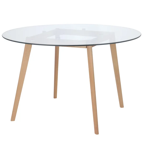 Tempered Glass Modern Minimalist Round Wooden Dining Table