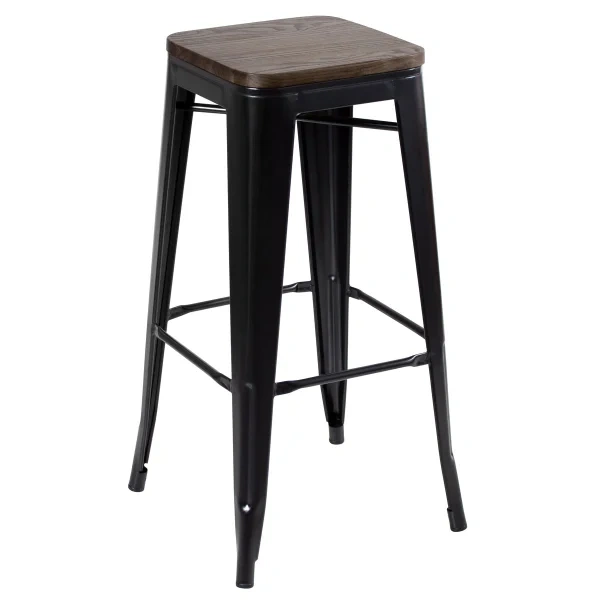 Tolix stool with wooden seat