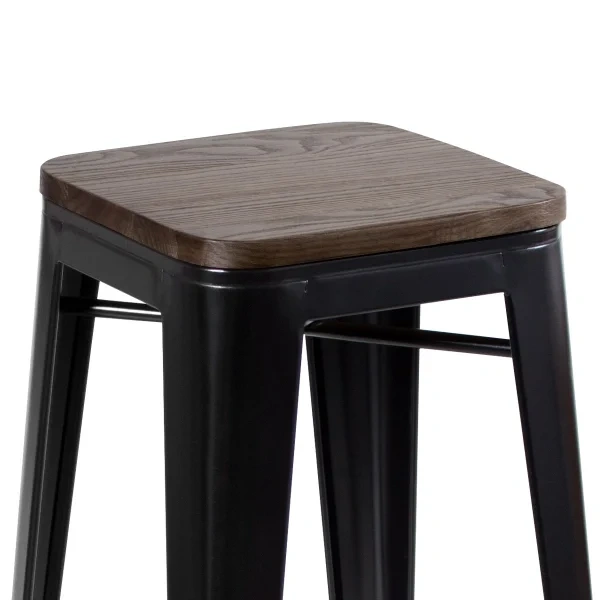 Tolix stool with wooden seat