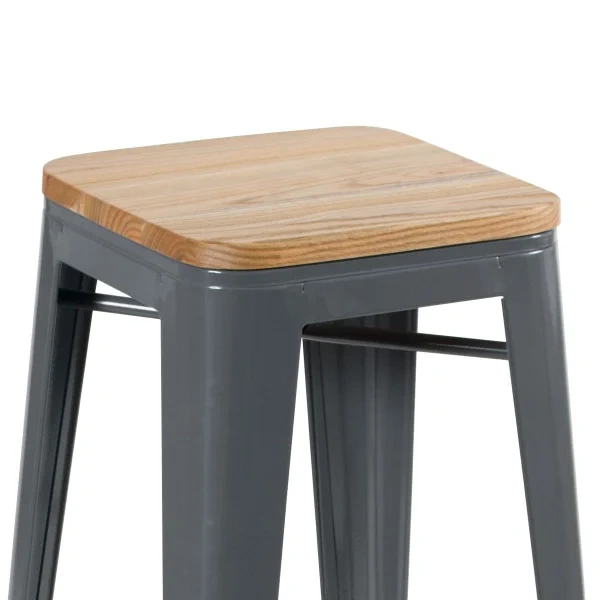 Tolix stool with wooden seat