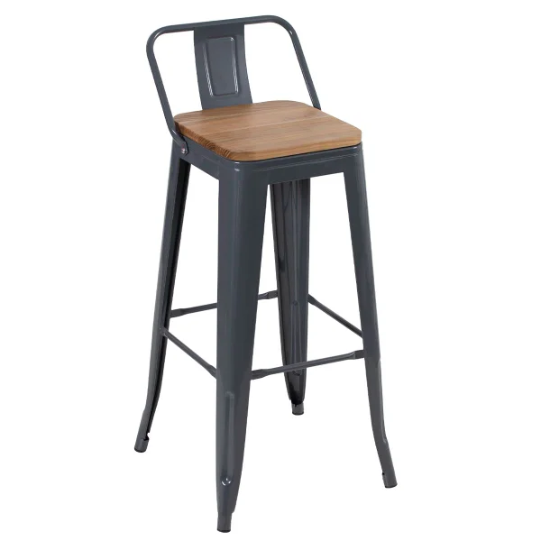 66cm Tolix Stool Wood Seat WIth Back