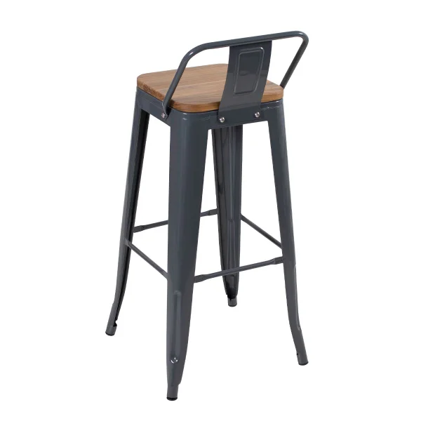 66cm Tolix Stool Wood Seat WIth Back