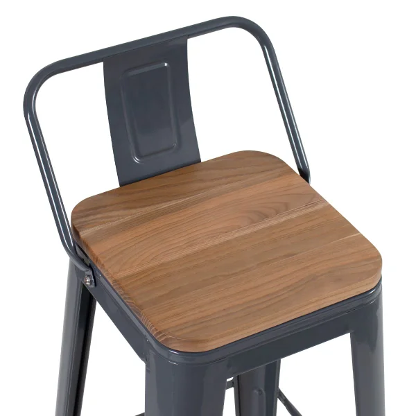 66cm Tolix Stool Wood Seat WIth Back
