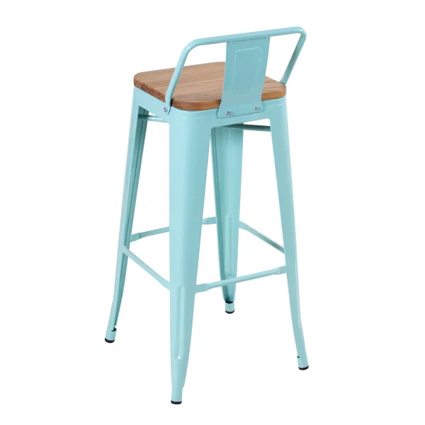 61cm Tolix Stool Wood Seat WIth Back