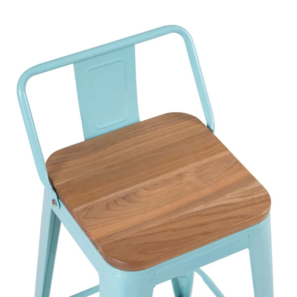 61cm Tolix Stool Wood Seat WIth Back