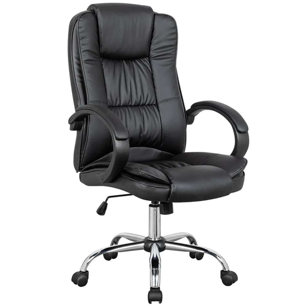Black Executive PU Leather Swivel Chair with Adjustable High Back Ergonomic Lumbar Support