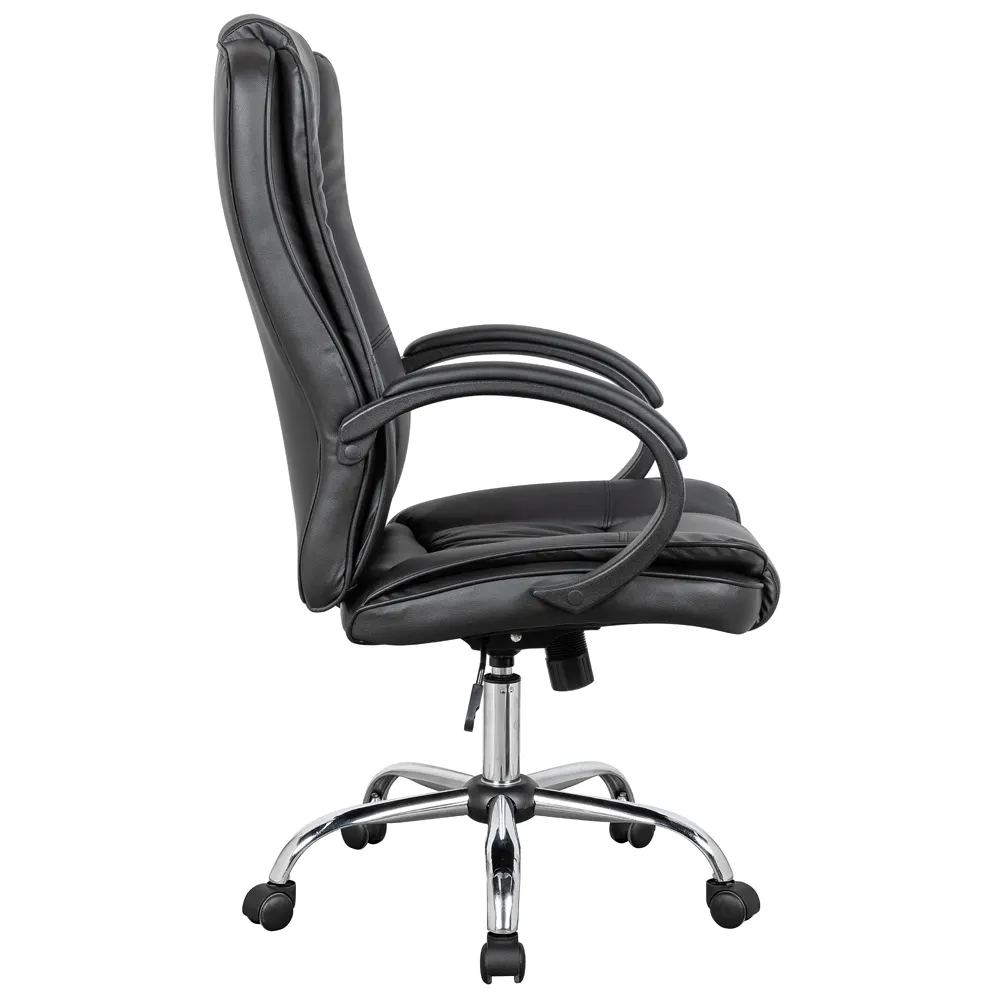 Black Executive PU Leather Swivel Chair with Adjustable High Back Ergonomic Lumbar Support