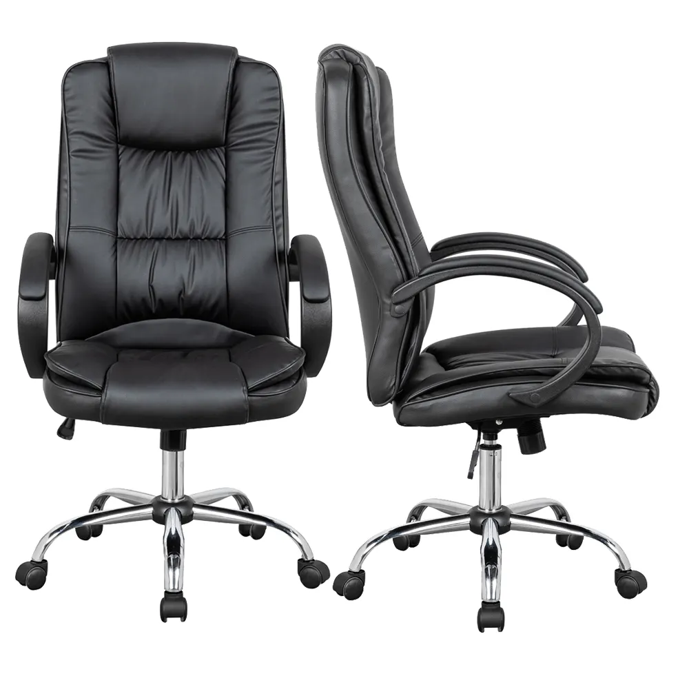 Black Executive PU Leather Swivel Chair with Adjustable High Back Ergonomic Lumbar Support