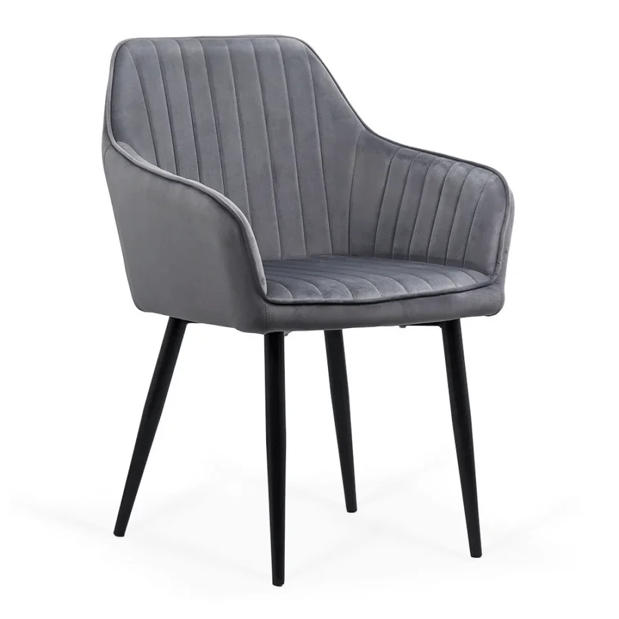 Dining Chair with Armrests Black Legs Velvet Cover