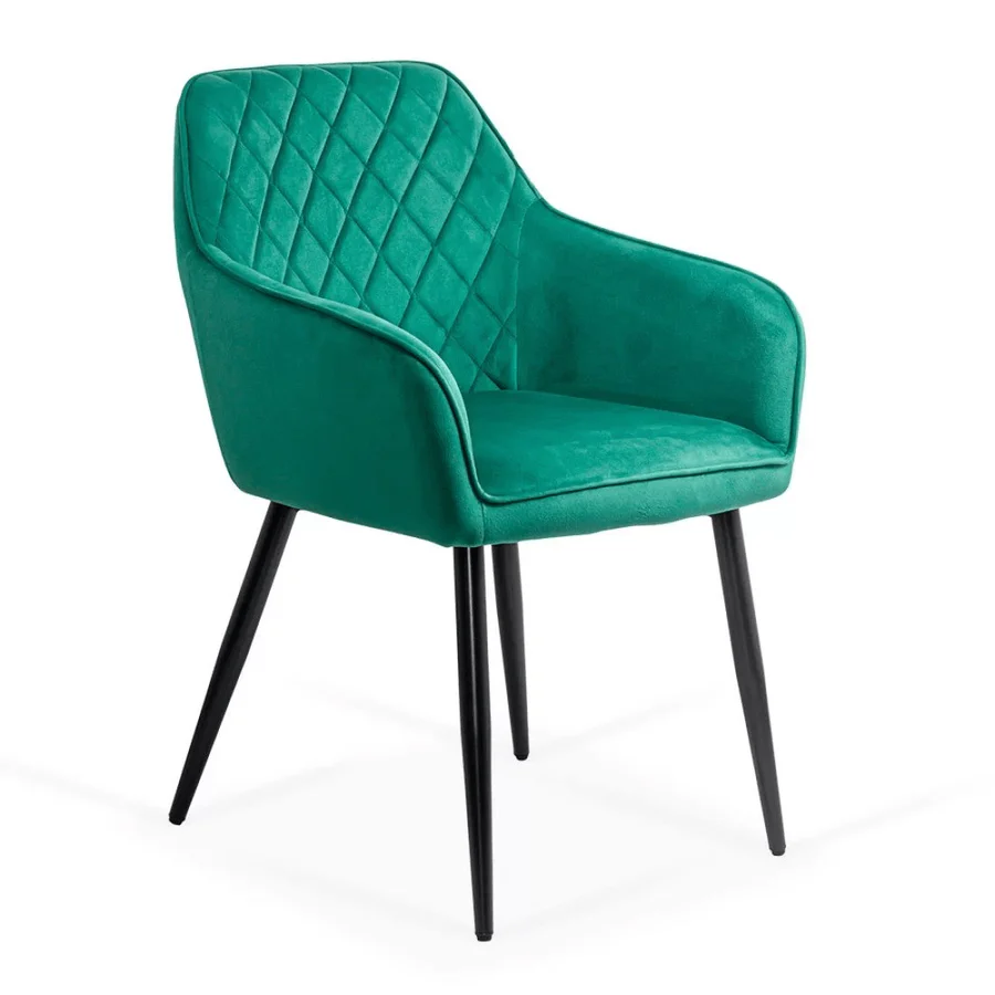 Velvet dining arm chair with black metal legs