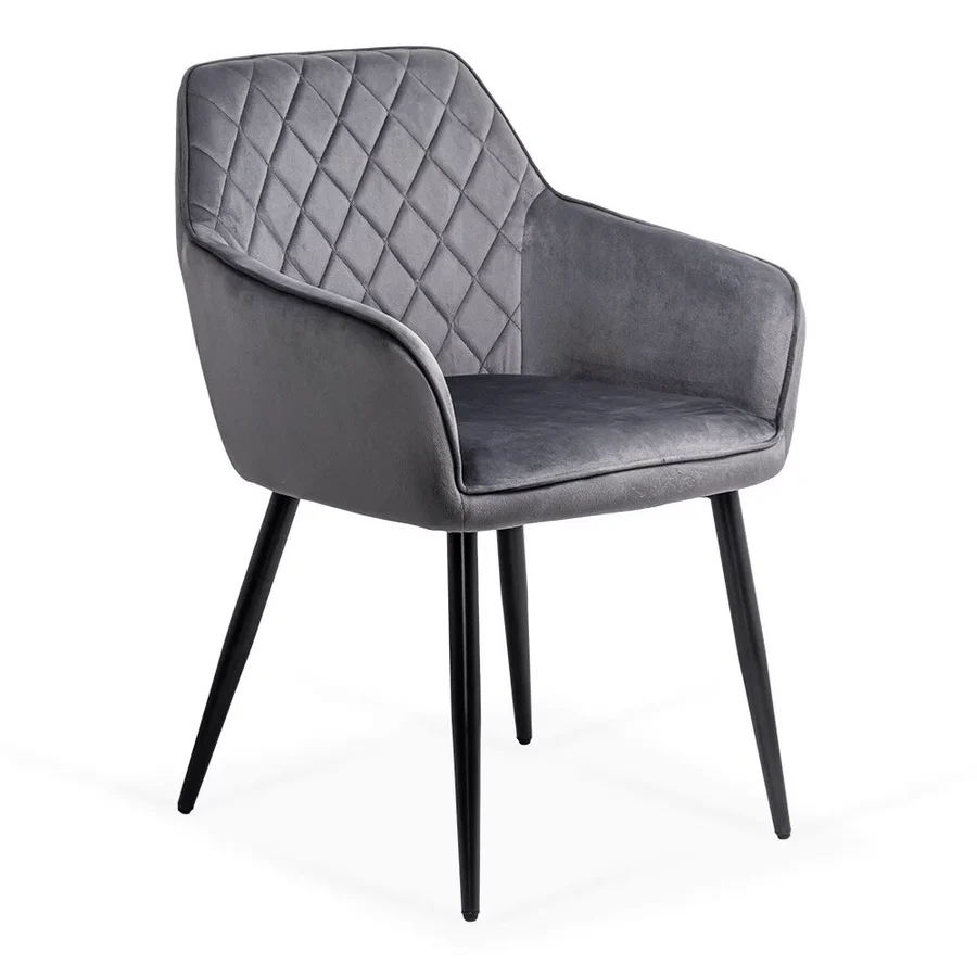 Velvet dining arm chair with black metal legs