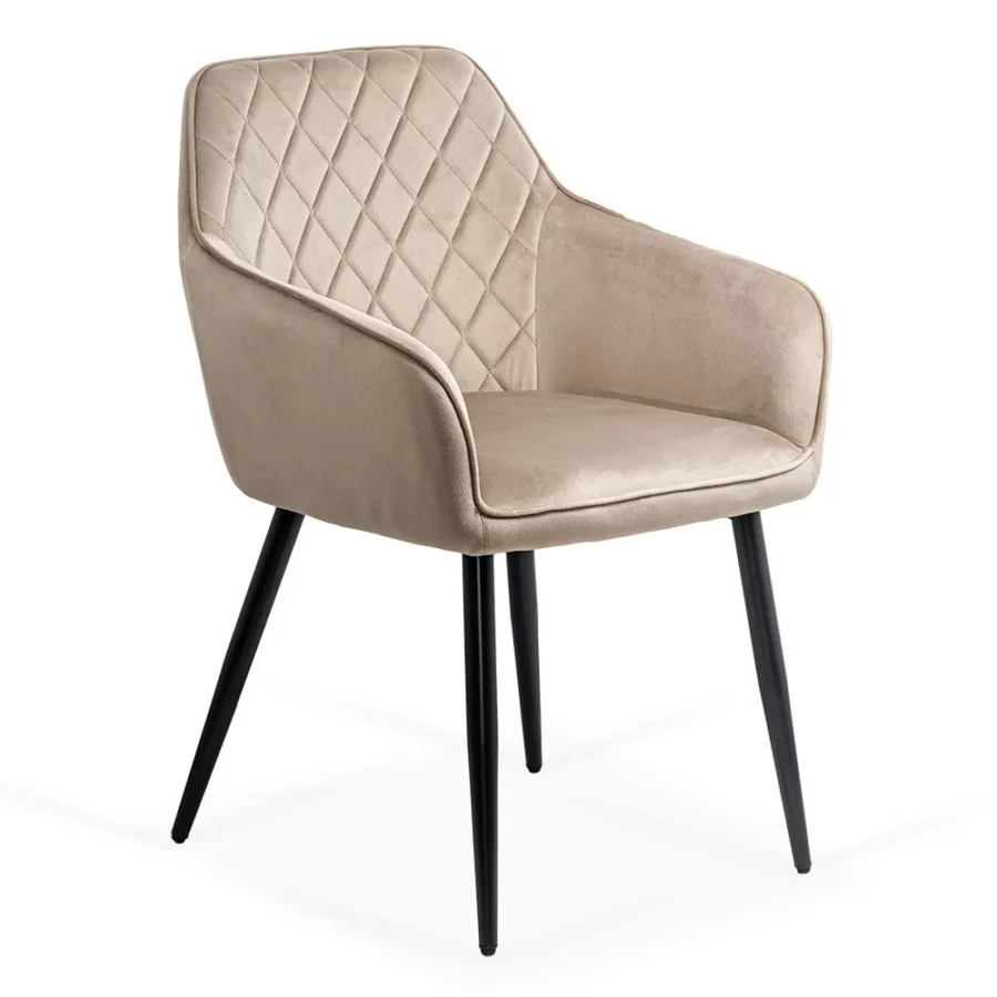Velvet dining arm chair with black metal legs