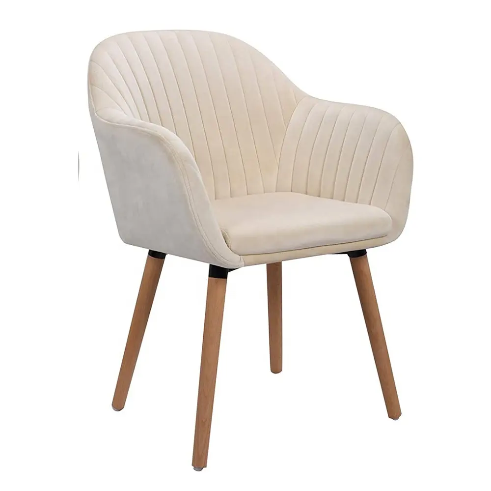 Upholstered Counter Lounge Living Room Corner Chair with Arms Solid Nature Wood Legs Reception Chair