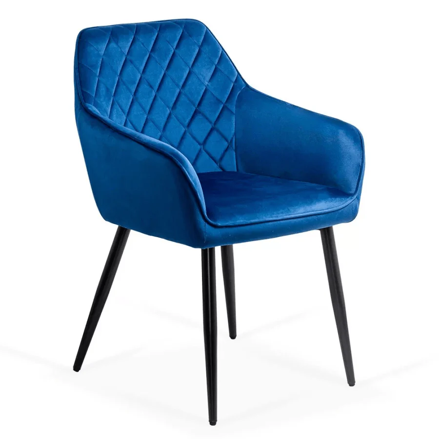 Velvet dining arm chair with black metal legs
