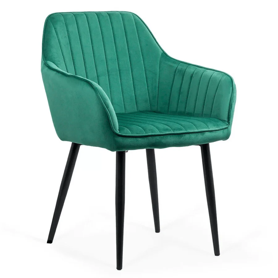 Dining Chair with Armrests Black Legs Velvet Cover